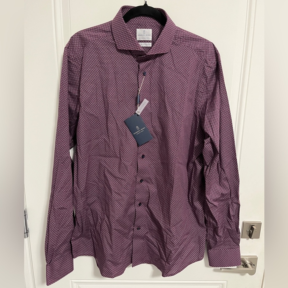 NWT - Emanuel Berg Men’s Geometric Print Dress Shirt - Size 43/17/L/XL